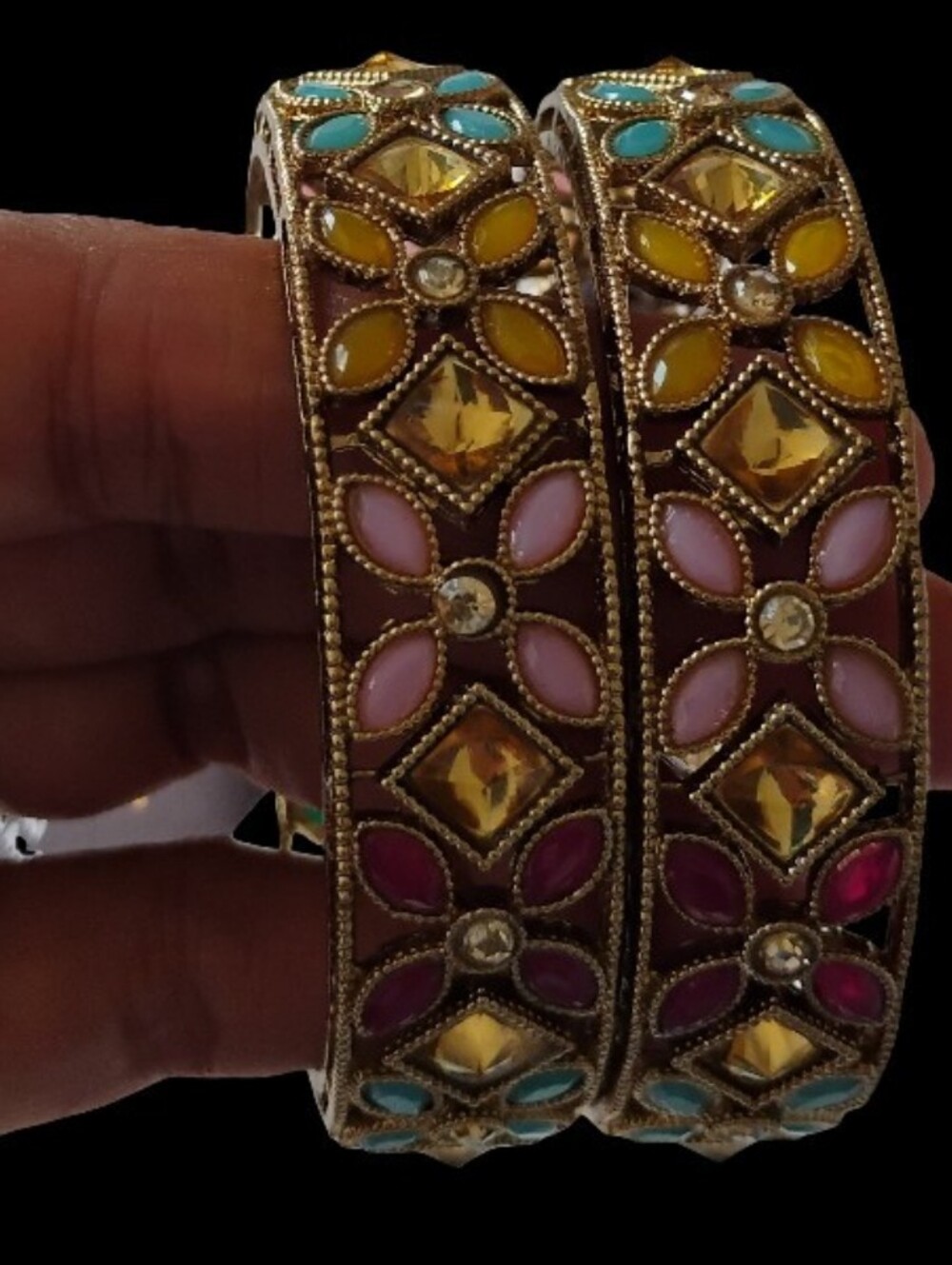 Gold-Tone Multicolor Floral Kundan Bangles - Women Jewelry